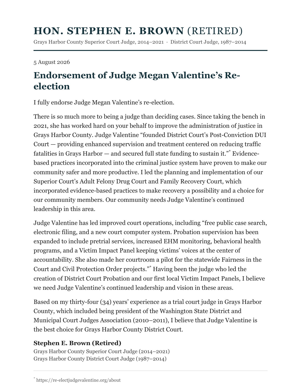 Stephen E. Brown endorsement
