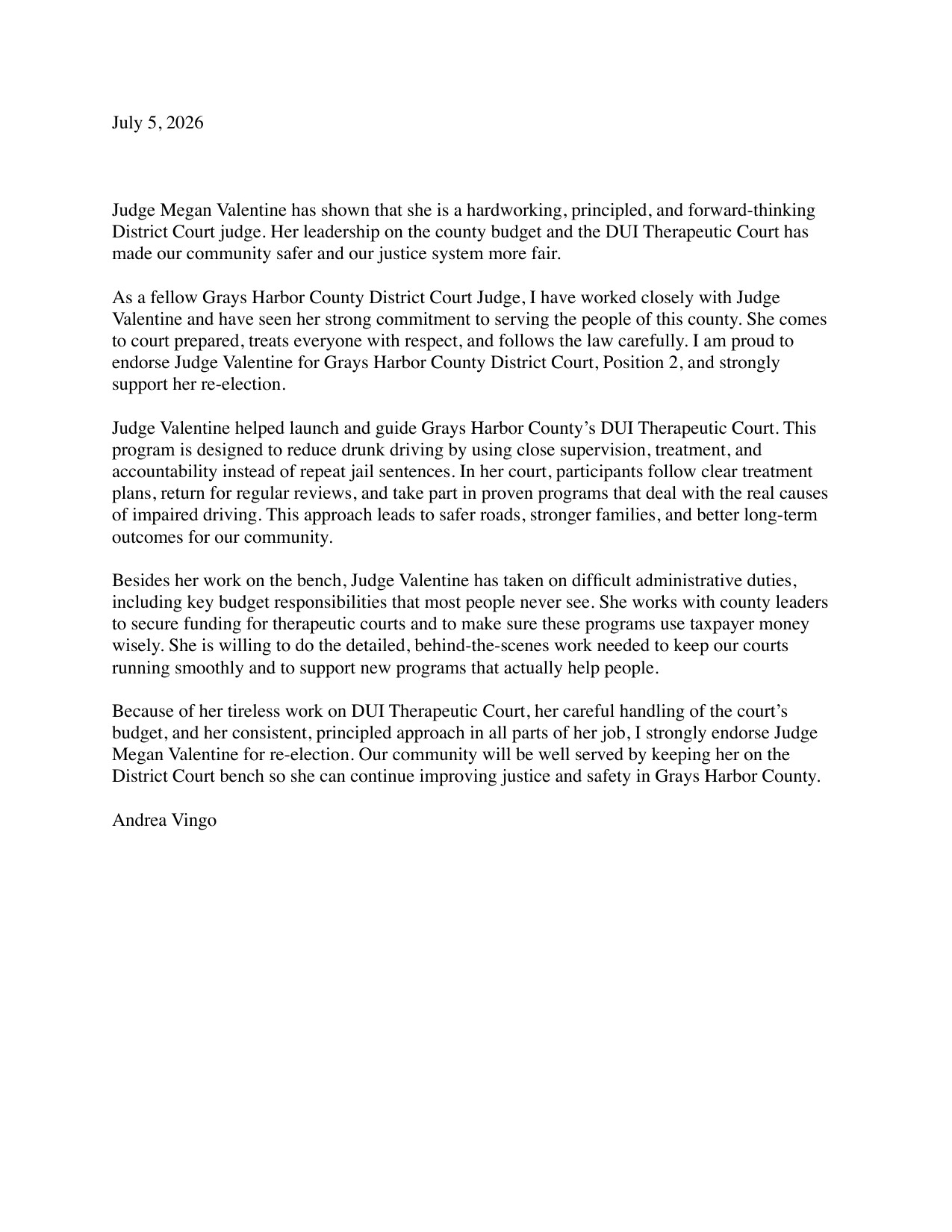 Andrea Vingo endorsement